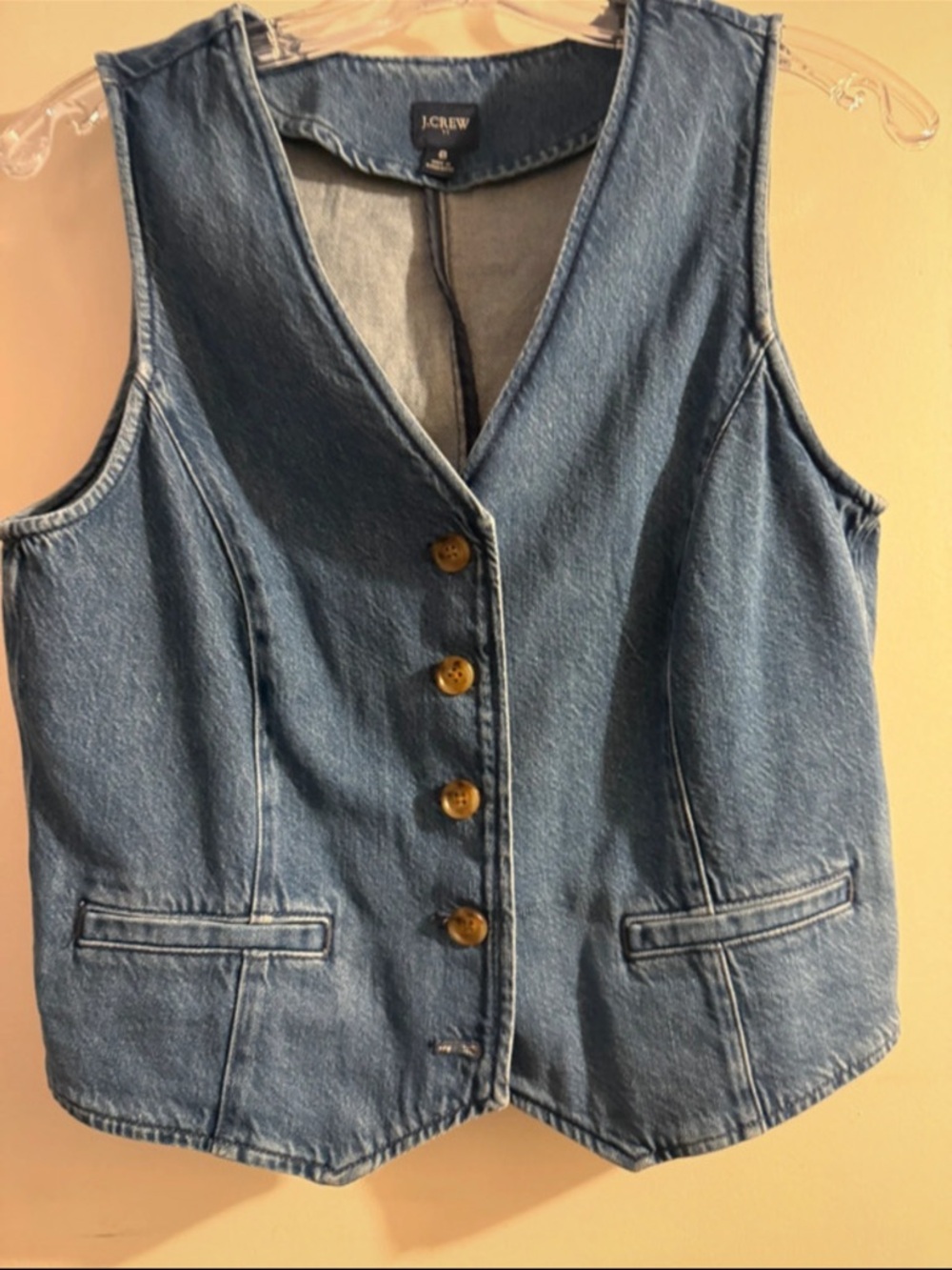 J. Crew Denim Button-Front Vest in Light Blue, price is firm.